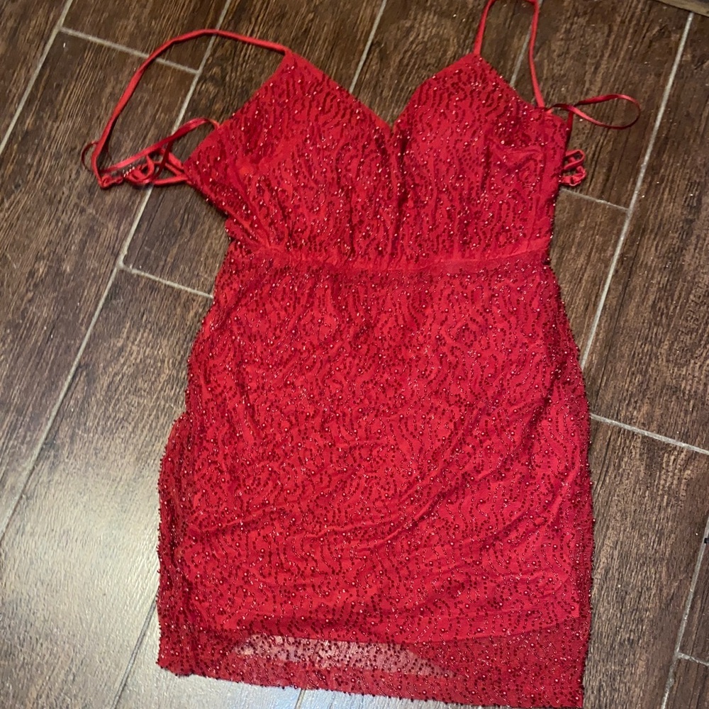 Elegant Red Beaded Dress
